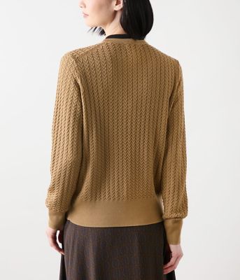 手洗い可能】ケーブルクルーネックカーディガン