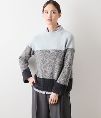 ＜NEWYORKER (Women)＞ウールナイロンブークレー　ビルドネック配色プルオーバー（２０２５５１７１６６６４）