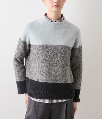 ウールナイロンブークレー ビルドネック配色プルオーバー