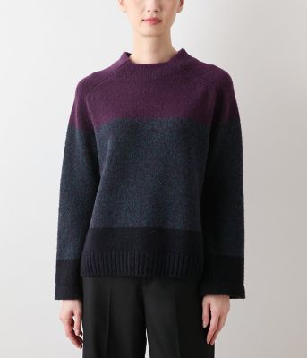 ウールナイロンブークレー ビルドネック配色プルオーバー