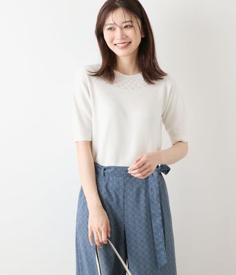 ＜NEWYORKER (Women)＞ＴＣホールガーメント（Ｒ）　　求心透かし柄５分袖プルオーバー（２０２５５１７２５６７０）