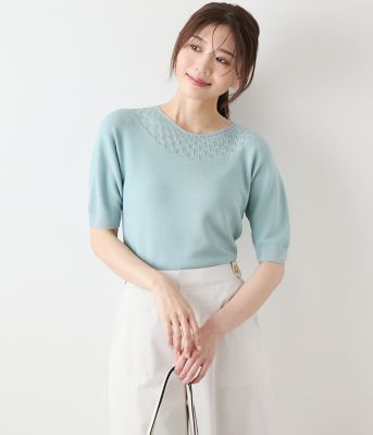 NEWYORKER (Women)/ニューヨーカー TCホールガーメント(R) 求心透かし柄5分袖プルオーバー(202551725670) 62ライトグリーン トップス【三越伊勢丹/公式】