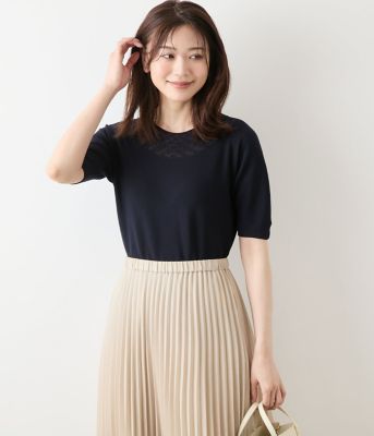 NEWYORKER (Women)/ニューヨーカー TCホールガーメント(R) 求心透かし柄5分袖プルオーバー(202551725670) 75ネイビー トップス【三越伊勢丹/公式】