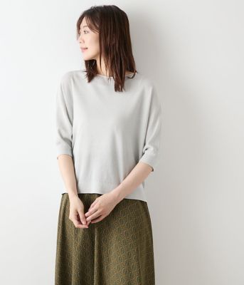 ＜NEWYORKER (Women)＞【手洗い可能】ＴＣラメホールガーメント（Ｒ）　クルーネック７分袖プルオーバー（２０２５５１７２６６１０）