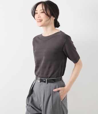 ＜NEWYORKER (Women)＞コットンアセテート　パネルボーダー５分袖プルオーバー（２０２５５１７５５５３２）