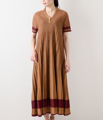 美品⁂センソユニコ⁂ロングワンピース　チェック　ストライプ　スキッパー　タック 美品⁂センソユニコ⁂ロングワンピース チェック ストライプ