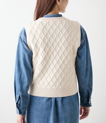 手洗い可能】ウール混リリヤーン ダイヤ柄ニットベスト