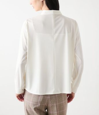BYARDS 　レディース モックネックトレーナー ポリエステル強撚スムース ボウタイ付きハイネックカットソー