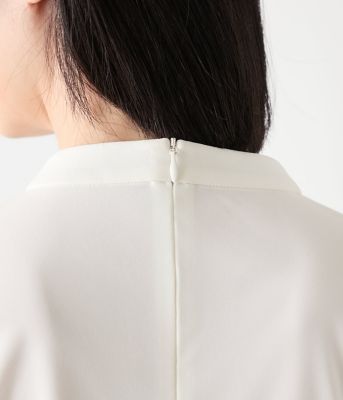 ポリエステル強撚スムース ボウタイ付きハイネックカットソー