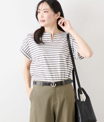 ＜NEWYORKER (Women)＞コットンボーダー　キーネックカットソー（２０２５５１８５５９５０）