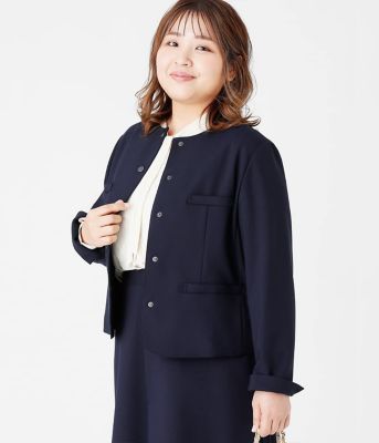 NEWYORKER L (Women/大きいサイズ)/ニューヨーカー Ｌ 【Ｌ】コンパクトダブルクロス　ドット釦ノーカラージャケット（２０２５５４１１５１２２）