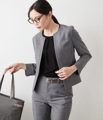 NEWYORKER L (Women/大きいサイズ)/ニューヨーカー Ｌ 【Ｌ】【ウォッシャブル】シャークスキン　ノーカラージャケット（２０２５５４１１５３５１）