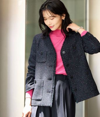 ニューヨーカー様 L】ネオンカラーミックスツィード ノーカラージャケット