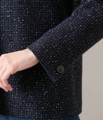 L】ネオンカラーミックスツィード ノーカラージャケット