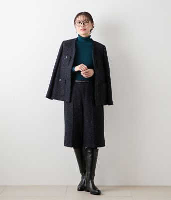 L】ネオンカラーミックスツィード ノーカラージャケット