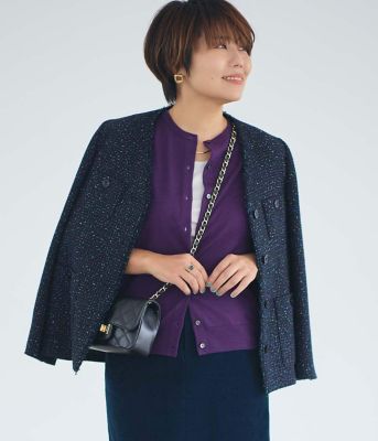 L】ネオンカラーミックスツィード ノーカラージャケット