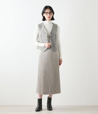 L】フェイクスエード アコーディオンプリーツスカート