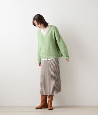 L】フェイクスエード アコーディオンプリーツスカート