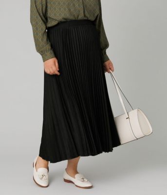 【美品】エブール ウールカシミア サキソニーアコーディオン プリーツ スカート アコーディオンプリーツスカート サテン素材 ロング丈[品番