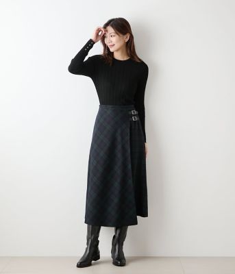 美品✨希少【エルメス】ウールアンゴラ ビッグベルトラップスカート ブラック 36 L】ウールブラックウォッチ アシメキルトスカート