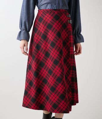 L】ウールタータン アシメキルトスカート