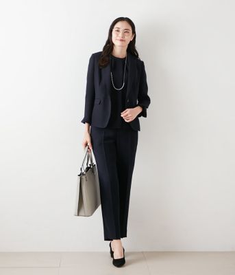 【Ｌ】【ウォッシャブル】ダブルフェイス　クロップドテーパードパンツ（ネイビー）（２０２５５４３１５１１１）