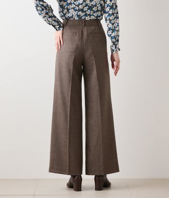 L】ウールフラノ センタープレスワイドパンツ