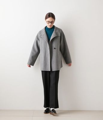 BLAMINK センタープレスパンツ　 size36 ウールカシミヤ L】ウールフラノ センタープレスワイドパンツ