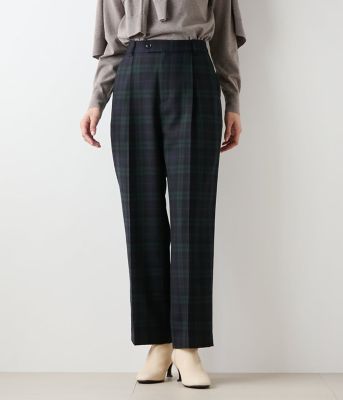 ＜NEWYORKER L (Women/大きいサイズ)＞【Ｌ】ウールブラックウォッチ　ワンタックテーパードパンツ（２０２５５４３１６２５５）