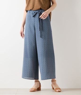 NEWYORKER L (Women/大きいサイズ)/ニューヨーカー Ｌ 【Ｌ】インディゴライクプリント　ロングキュロットパンツ（２０２５５４３３５２６５）
