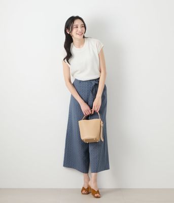 【Ｌ】インディゴライクプリント　ロングキュロットパンツ（２０２５５４３３５２６５）