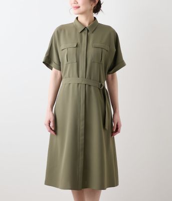 【Ｌ】【ストレッチ】マットクロス　シャツワンピース（２０２５５４４５５１５５）