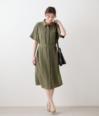 【Ｌ】【ストレッチ】マットクロス　シャツワンピース（２０２５５４４５５１５５）