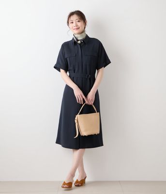 【Ｌ】【ストレッチ】マットクロス　シャツワンピース（２０２５５４４５５１５５）