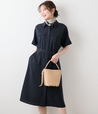 【Ｌ】【ストレッチ】マットクロス　シャツワンピース（２０２５５４４５５１５５）