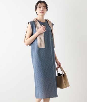 ＜NEWYORKER L (Women/大きいサイズ)＞【Ｌ】インディゴライクプリント　キーネックノースリーブワンピース（２０２５５４４８５２６５）