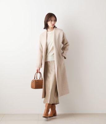 L】ウールナイロンリバー ショールカラーロングコート