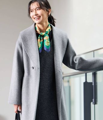 レトロ古着 ゴブラン柄 ニット切替 ビッグショールカラー ダブル ウールコートL L】ウールナイロンリバー ショールカラーロングコート