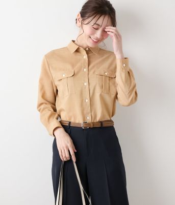 ＜NEWYORKER L (Women/大きいサイズ)＞【Ｌ】ポリエステルラミーローン　サファリシャツ（２０２５５４６１５２６１）
