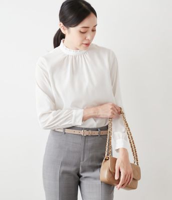 NEWYORKER L (Women/大きいサイズ)/ニューヨーカー Ｌ 【L】ミニドットデシン フリルスタンドギャザーブラウス(202554615311)