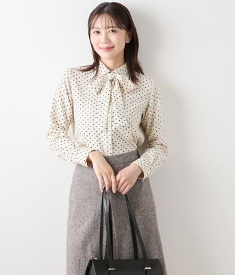 ＜NEWYORKER L (Women/大きいサイズ)＞【Ｌ】アムンゼンドットプリント　長袖ボウタイブラウス（２０２５５４６１６１６３）