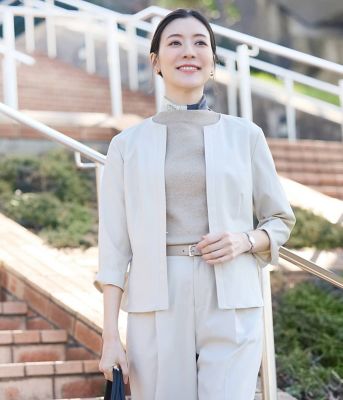 NEWYORKER L (Women/大きいサイズ)/ニューヨーカー Ｌ 【Ｌ】【ウォッシャブル】リネンライクストレッチ　ノーカラーブラウス（２０２５５４６４５１５１）