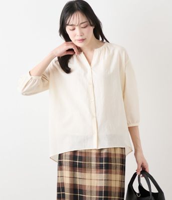 NEWYORKER L (Women/大きいサイズ)/ニューヨーカー Ｌ 【Ｌ】シアードライボイル　スキッパーギャザー７分袖ブラウス（２０２５５４６４５２７２）