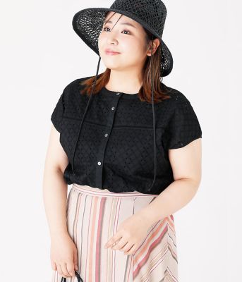 NEWYORKER L-SIZE / ニューヨーカー エルサイズ コットンエンブロイダリーレース フレンチスリーブブラウス NEWYORKER L-SIZE｜【L】コットンエンブロイダリーレース