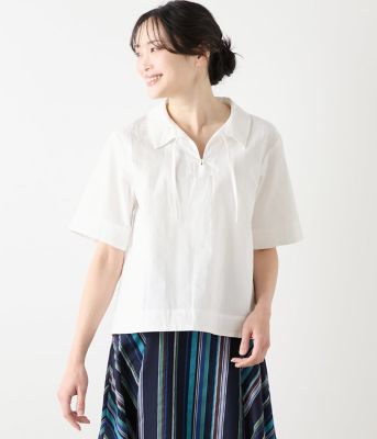 NEWYORKER L (Women/大きいサイズ)/ニューヨーカー Ｌ 【Ｌ】コットンリネンドビーストライプ　プルオーバーブラウス（２０２５５４６５５２６２）