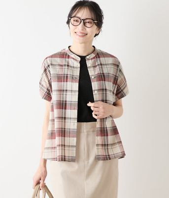 NEWYORKER L (Women/大きいサイズ)/ニューヨーカー Ｌ 【Ｌ】リネン混マドラスチェック　ドルマンスリーブブラウス（２０２５５４６５５２６３）