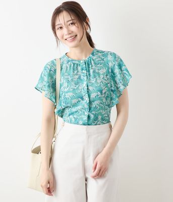 NEWYORKER L (Women/大きいサイズ)/ニューヨーカー Ｌ 【Ｌ】リーフブーケプリント　ラッフルスリーブブラウス（２０２５５４６５５２７０）