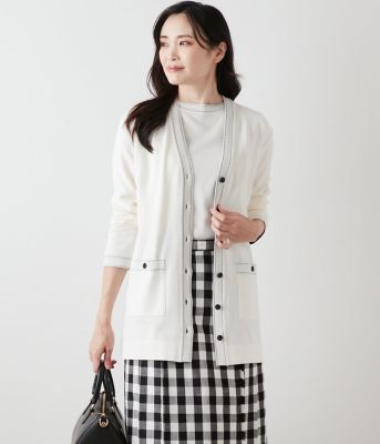 NEWYORKER L (Women/大きいサイズ)/ニューヨーカー Ｌ 【L】コットンポリエステル 配色ステッチVネックロングカーディガン(202554715520)