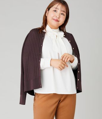 【送料無料】NEWYORKER L (Women/大きいサイズ)/ニューヨーカー L ケーブルクルーネックカーディガン(202554716550) 80パープル トップス【三越伊勢丹/公式】