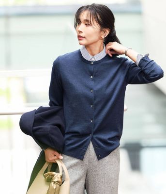 L】【手洗い可能】キャッシュウール クルーネックカーディガン